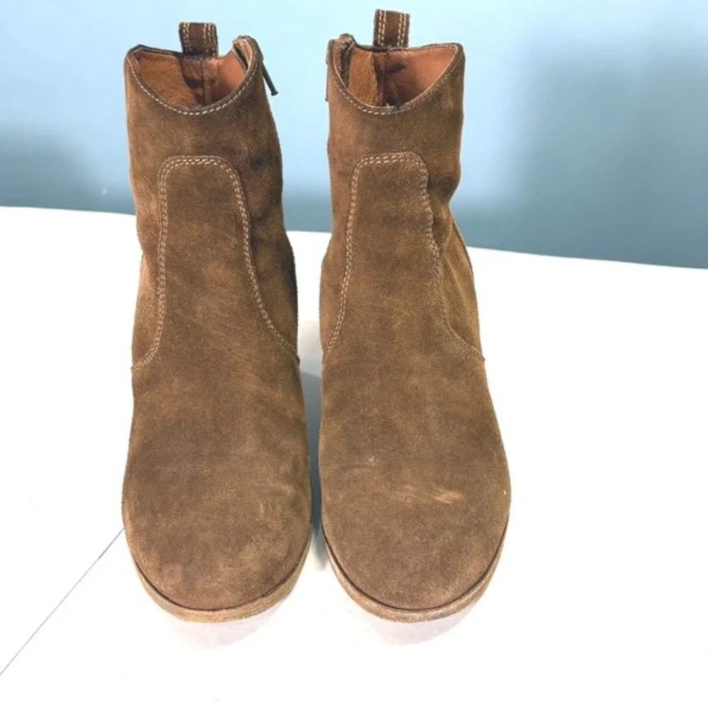 JCrew Brown Suede Ankle Boots 10 Western Boho Ranch Stacked Block‎ Heel Italy